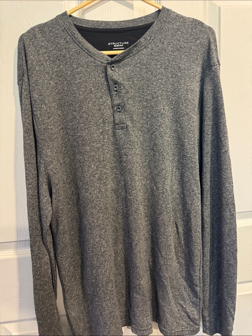 Structure Men's Long-Sleeve Henley Shirt - Heather Gray